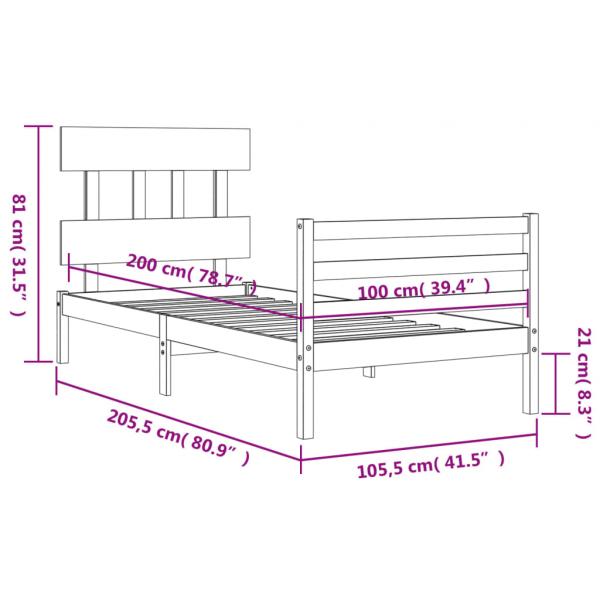 Massivholzbett mit Kopfteil 100x200 cm