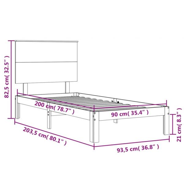 Massivholzbett mit Kopfteil Weiß 90x200 cm