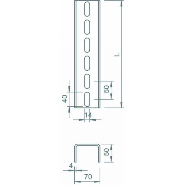 Obo Bettermann US 7 300 FT U-Stiel 3-seitig gelocht 70x50x3000, St, FT