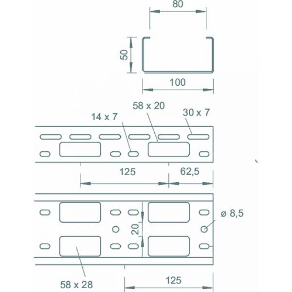 Obo Bettermann AZK 100 A2 AZ-Kleinkanal gelocht 50x100x3000, A2, 1.4301, 2B (Menge: 3 m je Bestelleinheit)