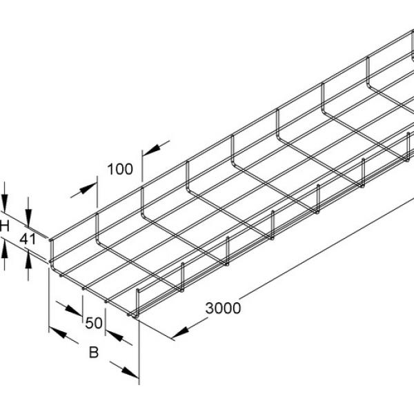 Niedax GR 60.060/2 E3 Mini-Gitterrinne, U-förmig, 60x60x2000 mm, Draht-Ø 3,5 mm, Edelst (Menge: 2 m je Bestelleinheit)