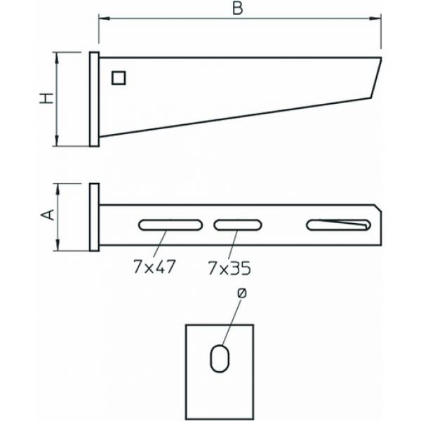 Obo Bettermann AW 30 71 FT Wand- und Stielausleger mit angeschweißter Kopfplatte B710mm, St, FT