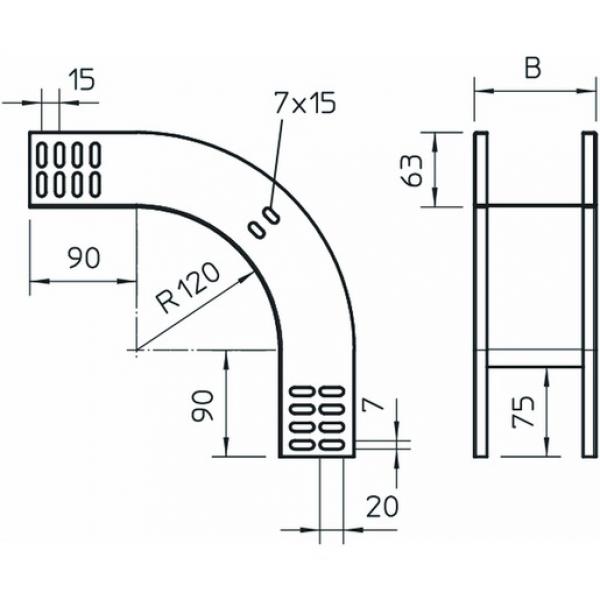 Obo Bettermann RBV 620 F FS Vertikalbogen 90° fallend 60x200, St, FS