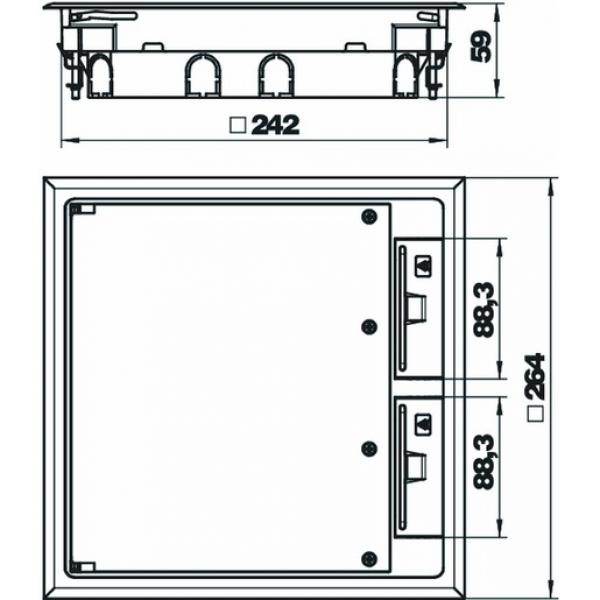 Obo Bettermann GES9 55U V 7011 Geräteeinsatz für Kanalmontage 263x263x59, PA, eisengrau, RAL 70