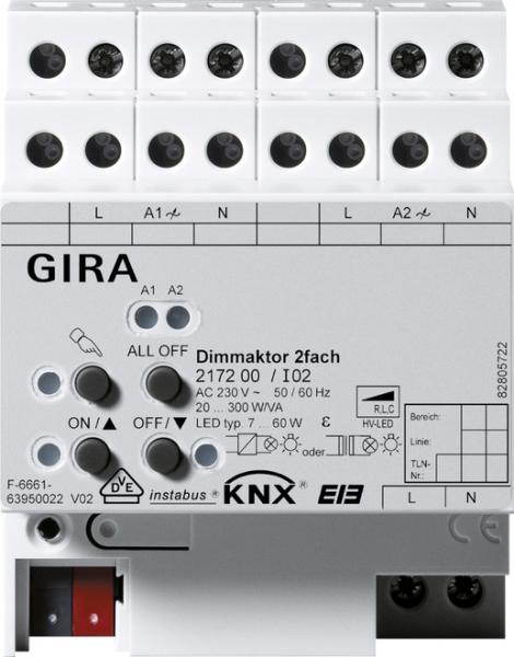 Gira 217200 Dimmaktor 2f 2 x 300 W/VA KNX REG