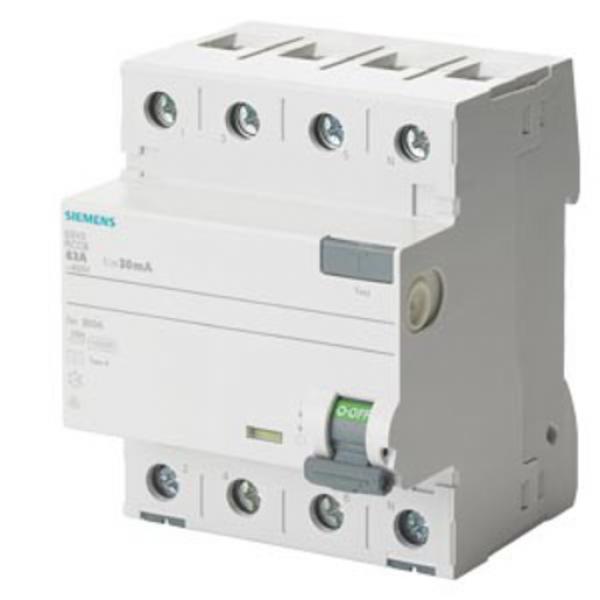 Siemens 5SV3644-6 FI-Schutzschalter, 4-polig, Typ A, In: 40 A, 300 mA, Un AC: 400 V
