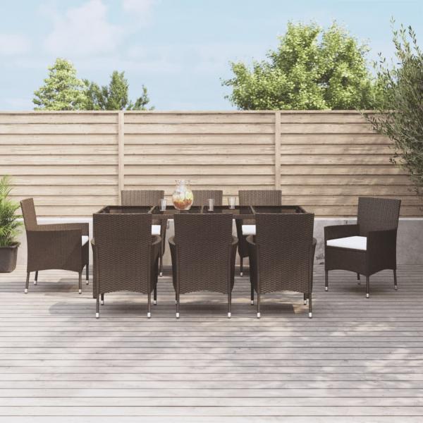 ARDEBO.de - 9-tlg. Garten-Essgruppe mit Kissen Braun Poly Rattan