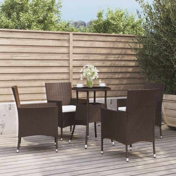 ARDEBO.de - 5-tlg. Garten-Bistro-Set mit Kissen Braun Poly Rattan