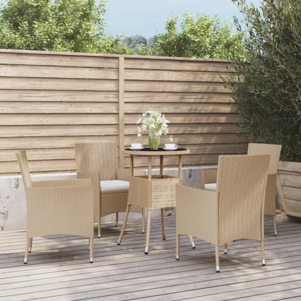 ARDEBO.de - 5-tlg. Garten-Bistro-Set mit Kissen Beige Poly Rattan