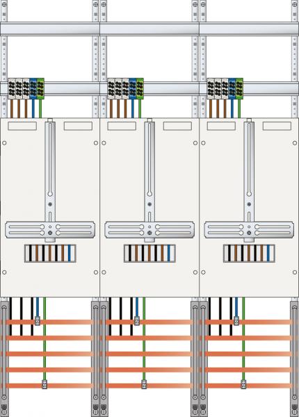 Abn Z37130 Zählerplatz 3Pkt 3Z mit Klemmstein 5-polig, BxH : 750x1050mm