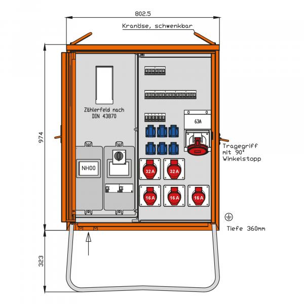 ARDEBO.de - WAV0179R1 Anschlussverteilerschrank 55kVA mit Zählerplatz, 2 RCDs Typ B, 13 LS, 