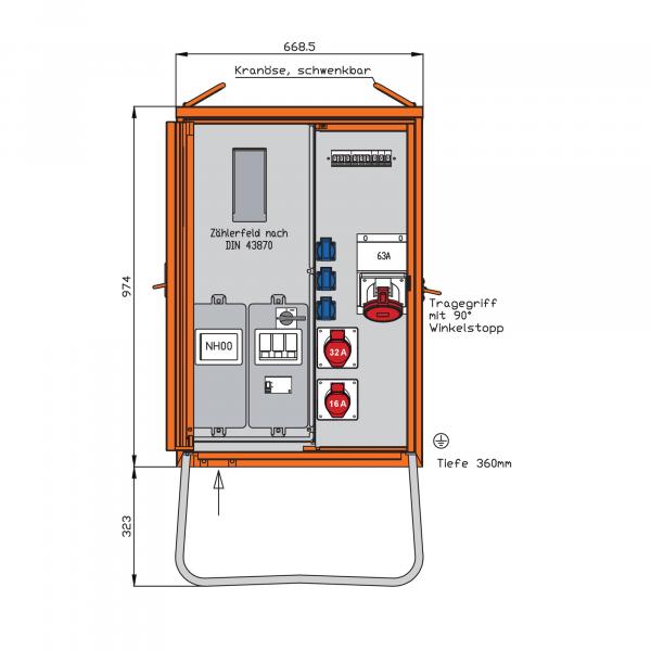 ARDEBO.de - WAV0160R1 Anschlussverteilerschrank 44kVA mit Zählerplatz, RCD Typ B, 5 LS, 3 CE