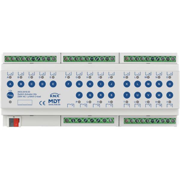 MDT technologies AKS-2416.03 Schaltaktor 24-fach, 12TE, REG, 16 A, 230 V AC, C-Last, Standard, 14