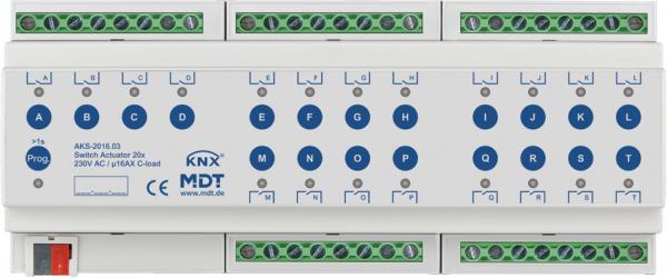 ARDEBO.de - AKS-2016.03 Schaltaktor 20-fach, 12TE, REG, 16 A, 230 V AC, C-Last, Standard, 14