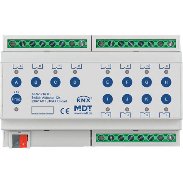 MDT technologies AKS-1216.03 Schaltaktor 12-fach, 8TE, REG, 16 A, 230 V AC, C-Last, Standard, 140