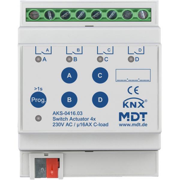 MDT technologies AKS-0416.03 Schaltaktor 4-fach, 4TE, REG, 16 A, 230 V AC, C-Last, Standard, 140 