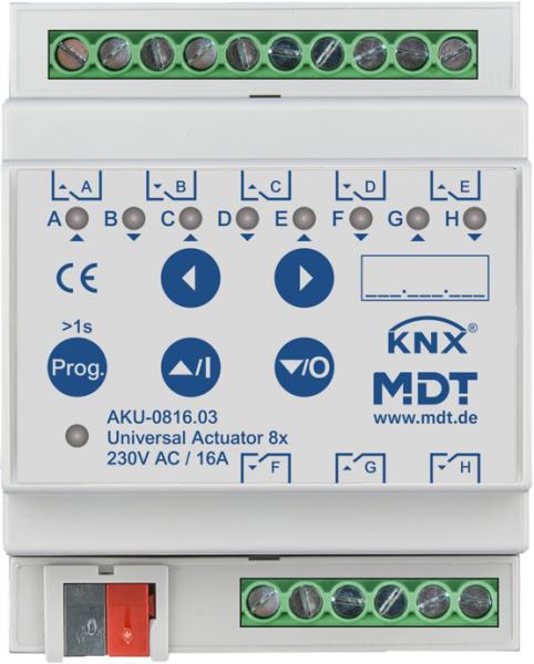 ARDEBO.de - AKU-0816.03 Universalaktor 8-fach, 4TE, REG, 16 A, 230 V AC, 100 µF, 15 EVG