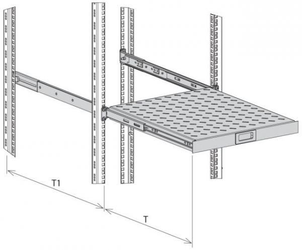 Newlec NNCZFB1HEAZ.01 19" 1HE Fachboden ausziehbar, ET 550..650 mm, 30 kg, ST 800, RAL7