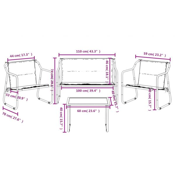 4-tlg. Garten-Lounge-Set mit Kissen Anthrazit Stahl