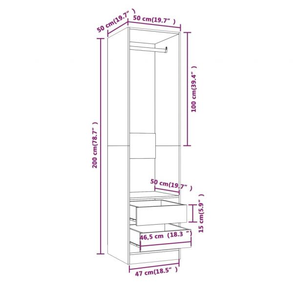 Kleiderschrank mit Schubladen Räuchereiche 50x50x200 cm