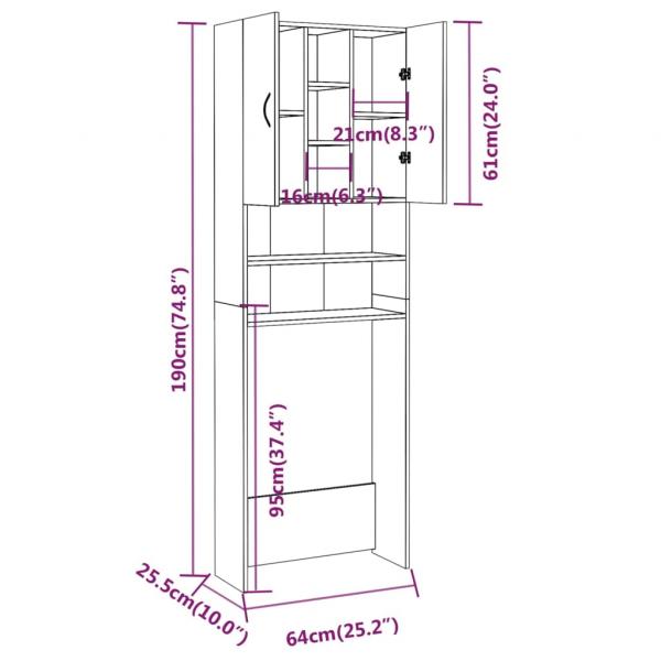 Waschmaschinenschrank Räuchereiche 64x25,5x190 cm