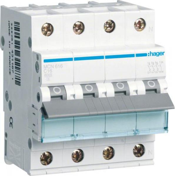 ARDEBO.de Hager MCN616 Leitungsschutzschalter 3P+N, 6 kA, C-Charakteristik, 16A, 4 Module