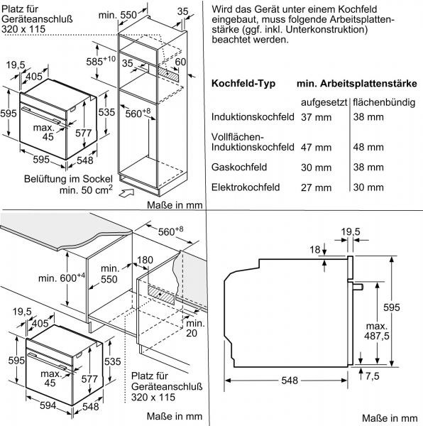 Bosch HMG6764S1 Serie 8 Einbau-Backofen mit Mikrowellenfunktion, 800 W, 67l, PerfectBake, Pyrolyse, Edelstahl