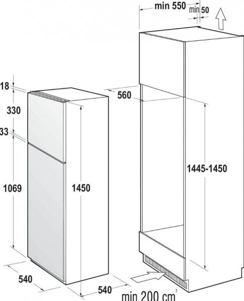 Gorenje RFI 4152 P1 Einbau Kühl-Gefrierkombination, Nischenhöhe: 145 cm, 205L, LED Innenbeleuchtung, Eiswürfelbereiter