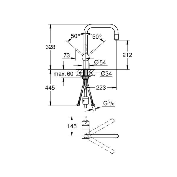 GROHE Minta 32067 Einhebelmischer, DN15, Hochdruck, U-Auslauf, schwenkbarer Rohrauslauf, chrom (32067000)