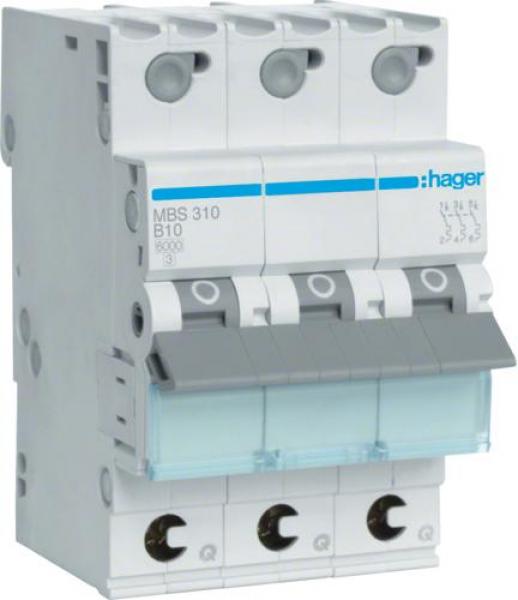 ARDEBO.de Hager MBS310 Leitungsschutzschalter 3-Polig, 6kA, B-Charakteristik, 10A, QuickConnect, 3 Module