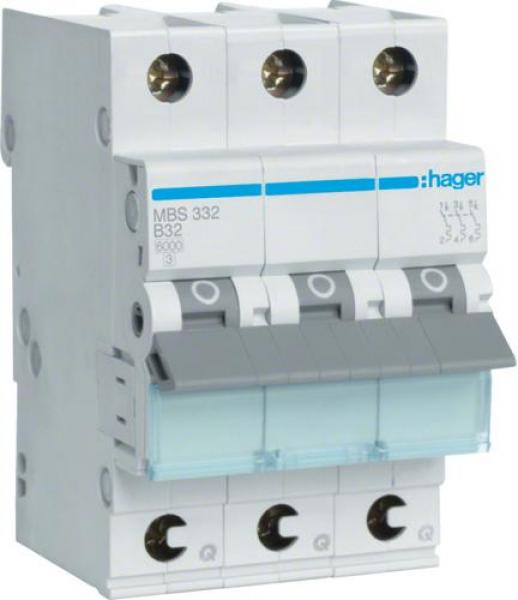 ARDEBO.de Hager MBS332 Leitungsschutzschalter 3-Polig, 6kA, B-Charakteristik, 32A, QuickConnect, 3 Module