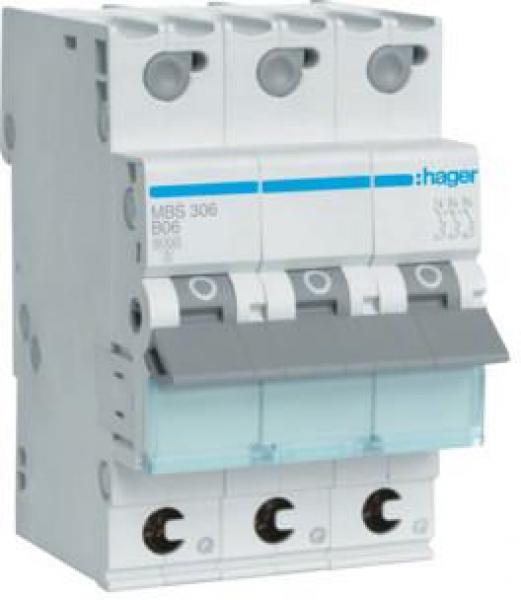 ARDEBO.de Hager MBS306 Leitungsschutzschalter 3-Polig, 6kA, B-Charakteristik, 6A, QuickConnect, 3 Module