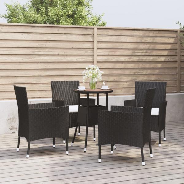 ARDEBO.de - 5-tlg. Garten-Bistro-Set mit Kissen Schwarz Poly Rattan