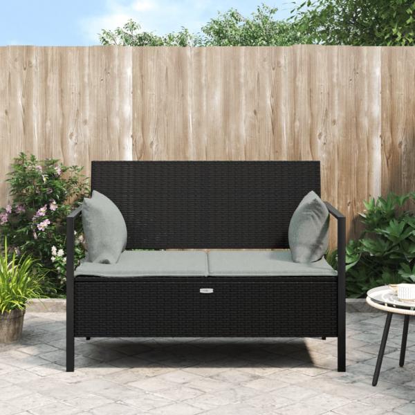 ARDEBO.de - Gartenbank 2-Sitzer mit Kissen Schwarz Poly Rattan