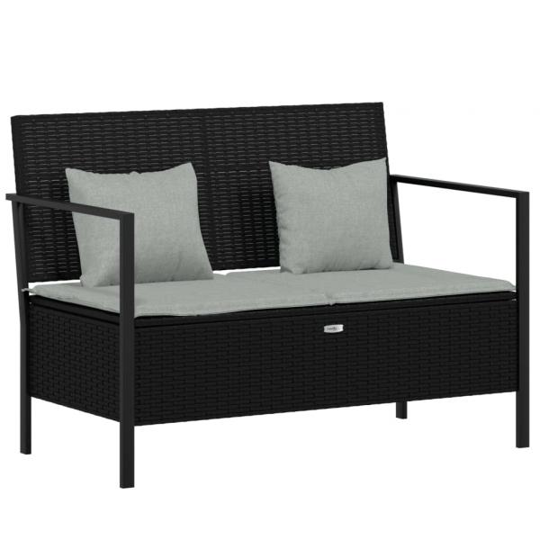 Gartenbank 2-Sitzer mit Kissen Schwarz Poly Rattan