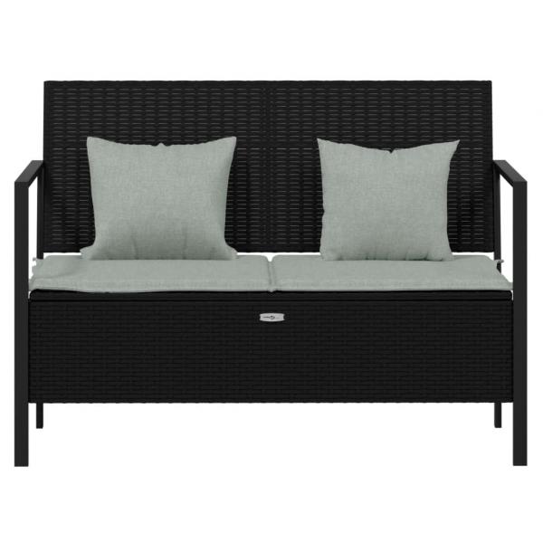 Gartenbank 2-Sitzer mit Kissen Schwarz Poly Rattan