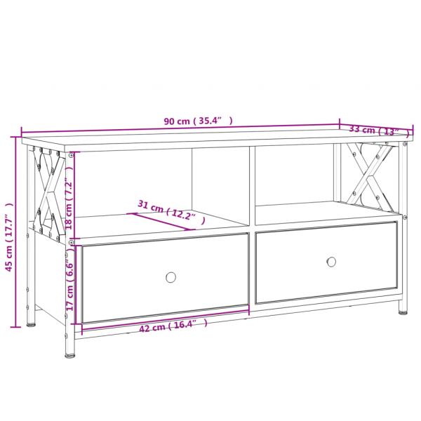 TV-Schrank Braun Eichen-Optik 90x33x45 cm Holzwerkstoff & Eisen