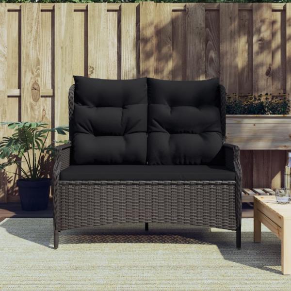 ARDEBO.de - Gartenbank 2-Sitzer mit Kissen Schwarz Poly Rattan