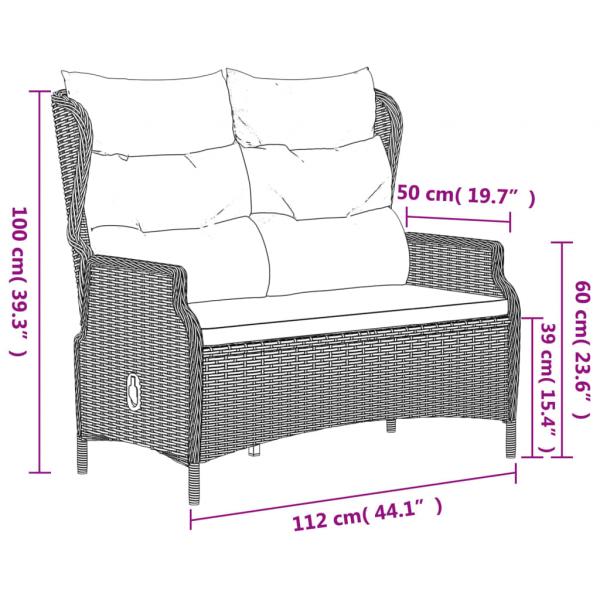 Gartenbank 2-Sitzer mit Kissen Schwarz Poly Rattan