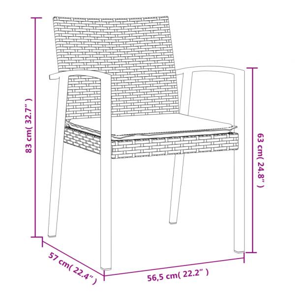 Gartenstühle mit Kissen 2 Stk. Braun 56,5x57x83 cm Poly Rattan