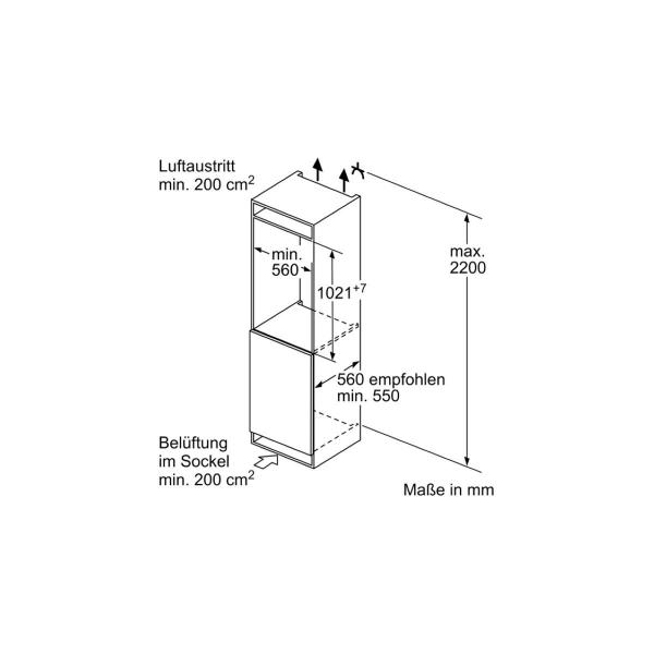 Bosch KIL32NSE0 Einbau-Kühlschrank, 54 cm breit, Nischenhöhe 102 cm, 147L, Schlepptürtechnik, Multi Box XXL, Winterschaltung, Eco Airflow, Schnellkühlenfunktion