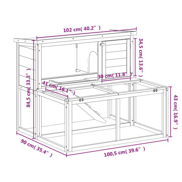 Kaninchenstall Grau 102x90x84,5 cm Massivholz Kiefer