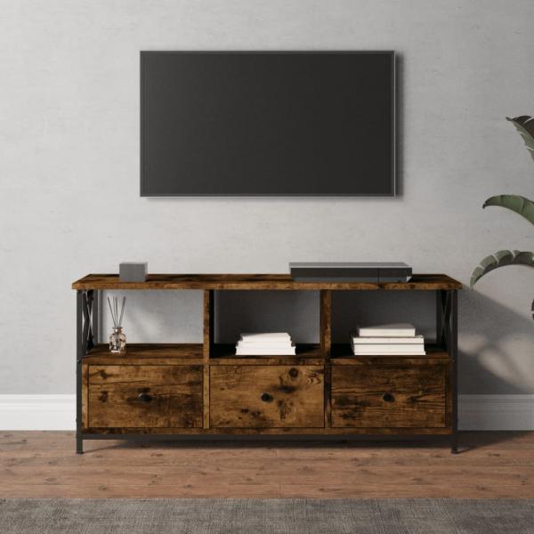 ARDEBO.de - TV-Schrank Räuchereiche 102x33x45 cm Holzwerkstoff & Eisen