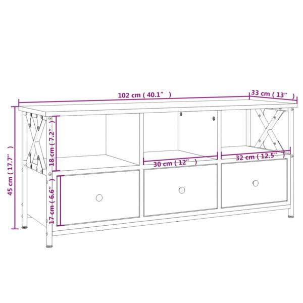 TV-Schrank Räuchereiche 102x33x45 cm Holzwerkstoff & Eisen