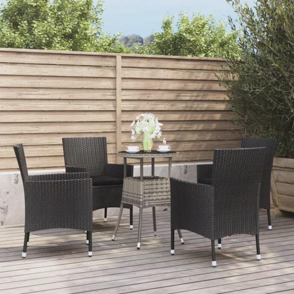 ARDEBO.de - 5-tlg. Garten-Bistro-Set mit Kissen Schwarz Poly Rattan