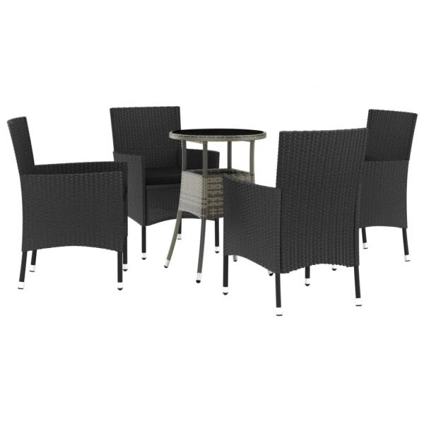 5-tlg. Garten-Bistro-Set mit Kissen Schwarz Poly Rattan