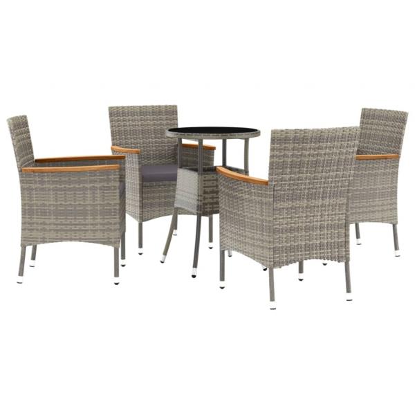 5-tlg. Garten-Bistro-Set mit Kissen Grau Poly Rattan