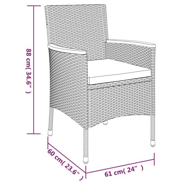 5-tlg. Garten-Bistro-Set mit Kissen Grau Poly Rattan