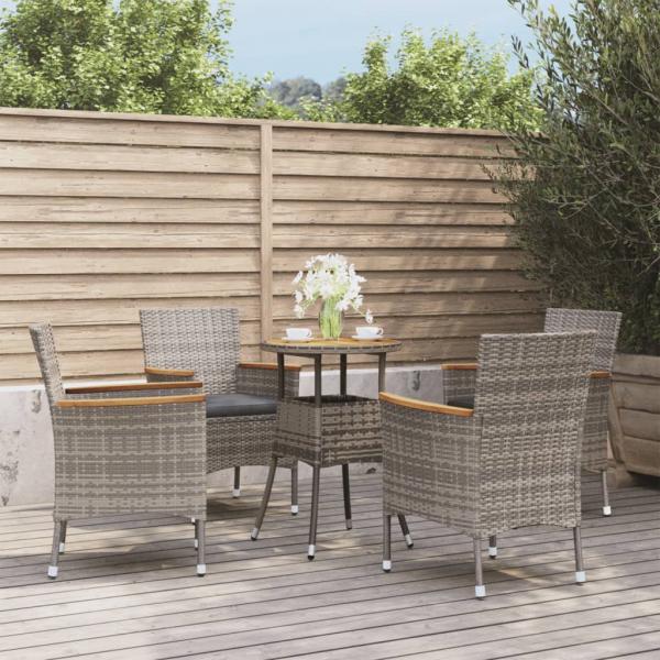 ARDEBO.de - 5-tlg. Garten-Bistro-Set mit Kissen Grau Poly Rattan