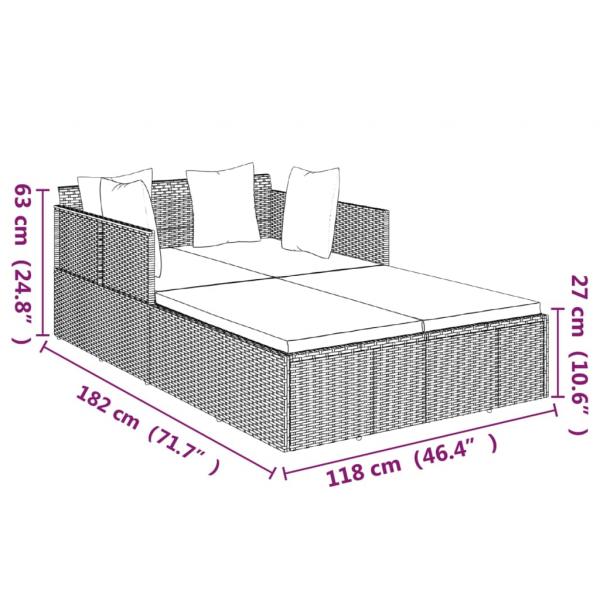 Sonnenliege mit Kissen Braun 182x118x63 cm Poly Rattan